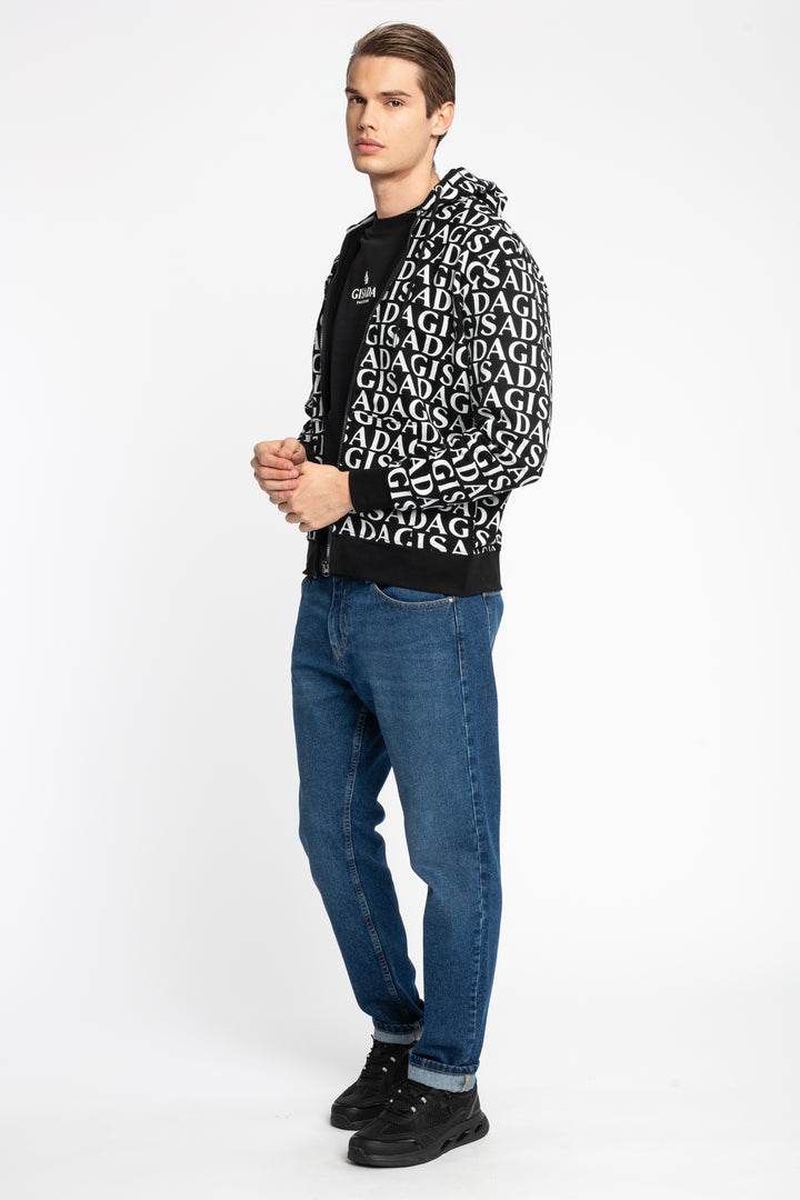 ZIP UP HOODIE WITH ALLOVER DIGITAL PRINT (BLACK)