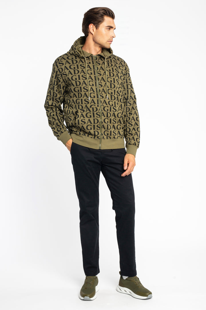 ZIP UP HOODIE WITH ALLOVER DIGITAL PRINT (OLIVINE)